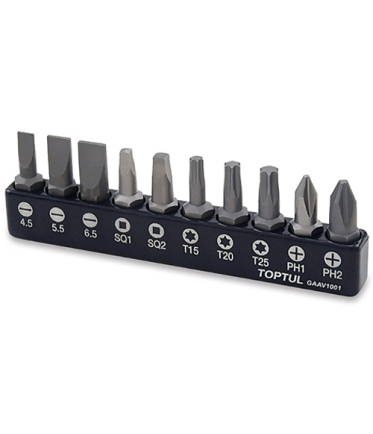 Набор бит 10ед. 1/4" (PH, SL, TORX, SQ) GAAV1001 TOPTUL