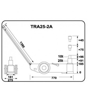 Домкрат подкатной пневмогидравлический 25т/10т (185-276/372мм) TRA25-2A TORIN