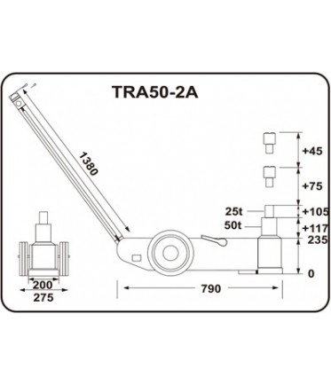 Домкрат подкатной пневмогидравлический 50/25т (235-352/457 мм) TRA50-2A TORIN