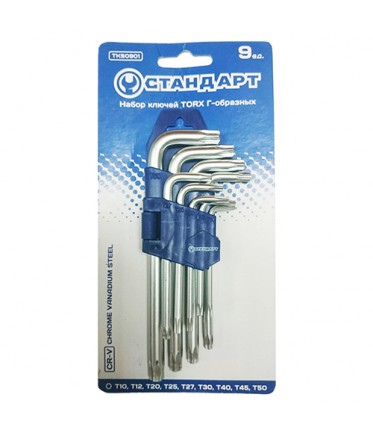 Набор Г-обр. ключей 9ед. TORX с отверстием TKS0901 STANDART