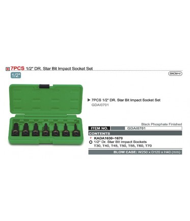 Набор головок ударных TORX 1/2" Т30-T70 7ед. TOPTUL GDAI0701