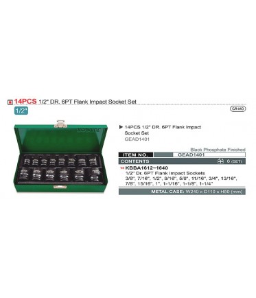 Набор головок ударных ДЮЙМОВЫХ 1/2" 3/8...1-1/4 14ед. TOPTUL GEAD1401