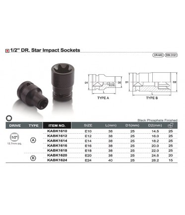 Головка торцевая ударная 1/2" E12 TOPTUL KABK1612
