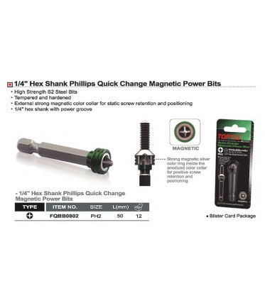 Насадка 1/4" 50мм PH2 под шуруповерт магнитная Quick Change TOPTUL FQBB0802