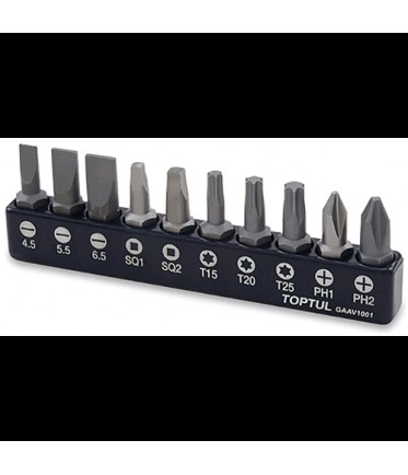 Набор бит 10ед. 1/4" (PH, SL, TORX, SQ) GAAV1001 TOPTUL